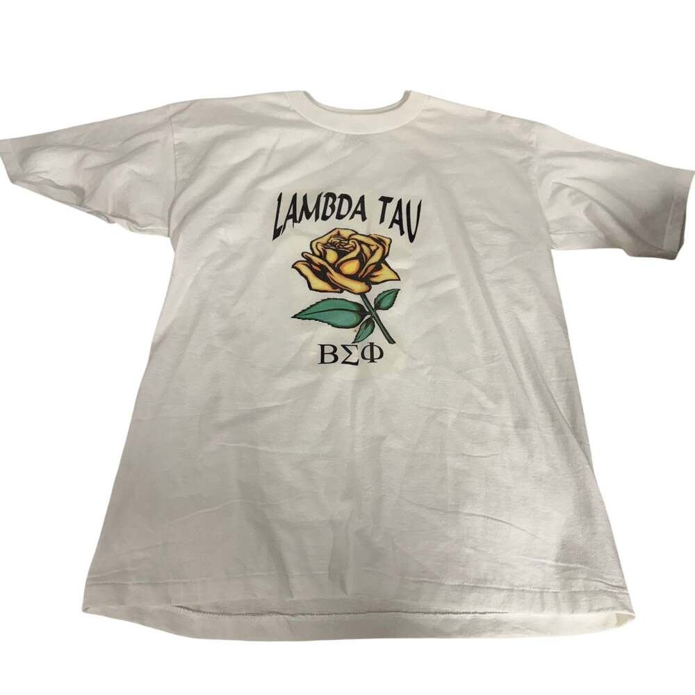 Vintage Beta Sigma Phi T-Shirt Mens M Fraternity Frat Yellow Rose Fashion Gear